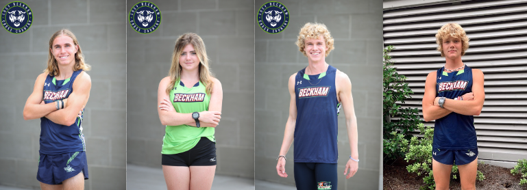 Seniors pose for their last high school cross country photos: Reid VonRosenberg, Delia O'Lunney, Matthew Tucker, Kelley Enright