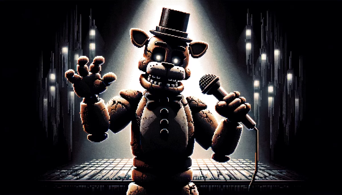One of the movies main antagonists, Freddy Fazbear.